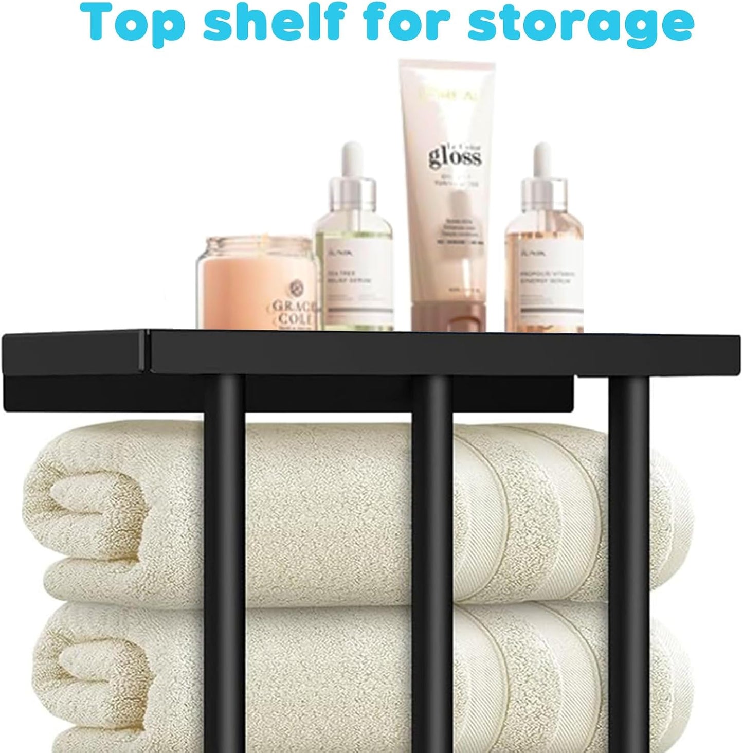 Uptyia 3-Arm Bathroom Towel Bar with Shelf Storage Rack in Black - DEMO