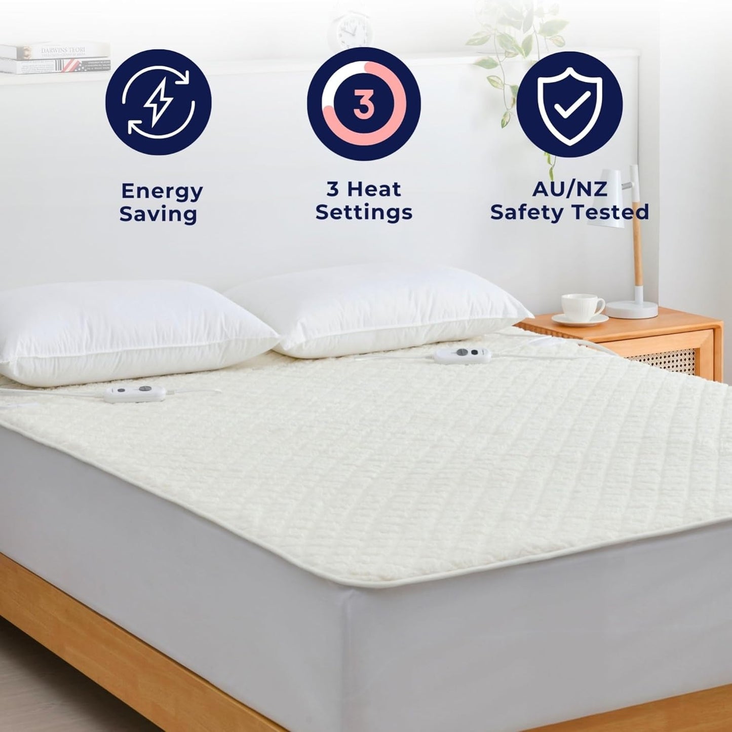 Dreamaker Quilted Sherpa Fleece Electric Blanket Soft Warm White Single DEMO