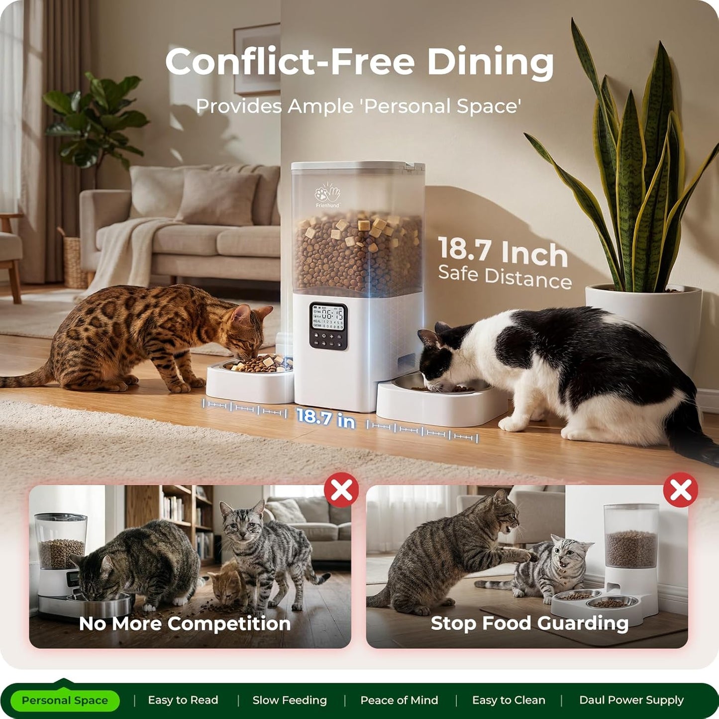 Frienhund Automatic Pet Feeder, 7L Dual Slow Feed, White, Programmable DEMO