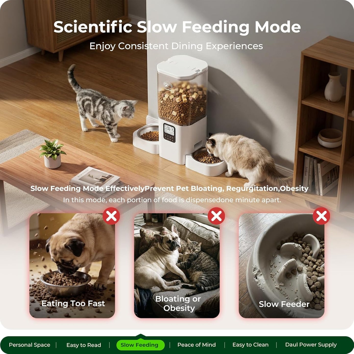 Frienhund Automatic Pet Feeder, 7L Dual Slow Feed, White, Programmable DEMO