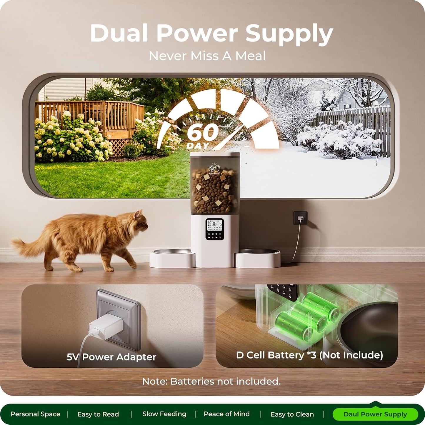 Frienhund Automatic Pet Feeder, 7L Dual Slow Feed, White, Programmable DEMO