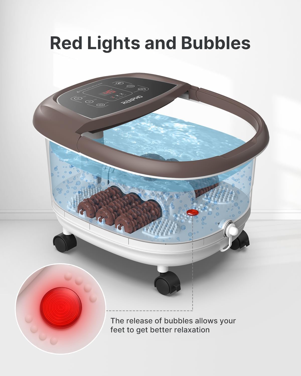 RENPHO Electric Foot Spa Massager with Heat, Massage Jets, Brown - DEMO