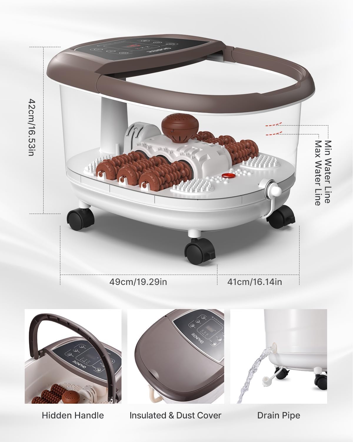 RENPHO Electric Foot Spa Massager with Heat, Massage Jets, Brown - DEMO
