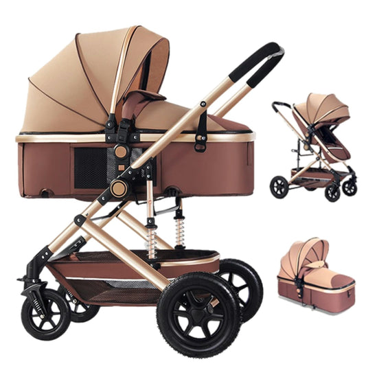 Gdaytao 3-in-1 Prams Baby Stroller Pram with Extra-Wide Bassinet, Khaki DEMO
