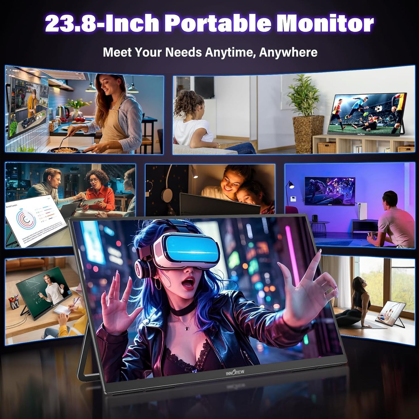 InnoView 23.8" Monitors 2K 100Hz Portable Monitor, 100% sRGB, Fast IPS, DEMO