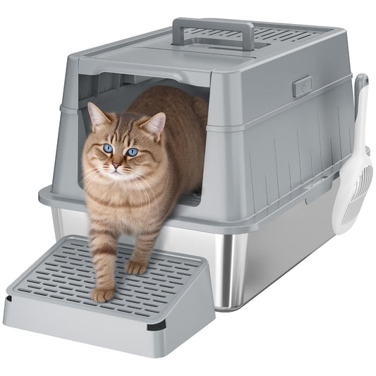 Lifewit Extra Large Enclosed Litter Box with Plastic Lid Gray DEMO
