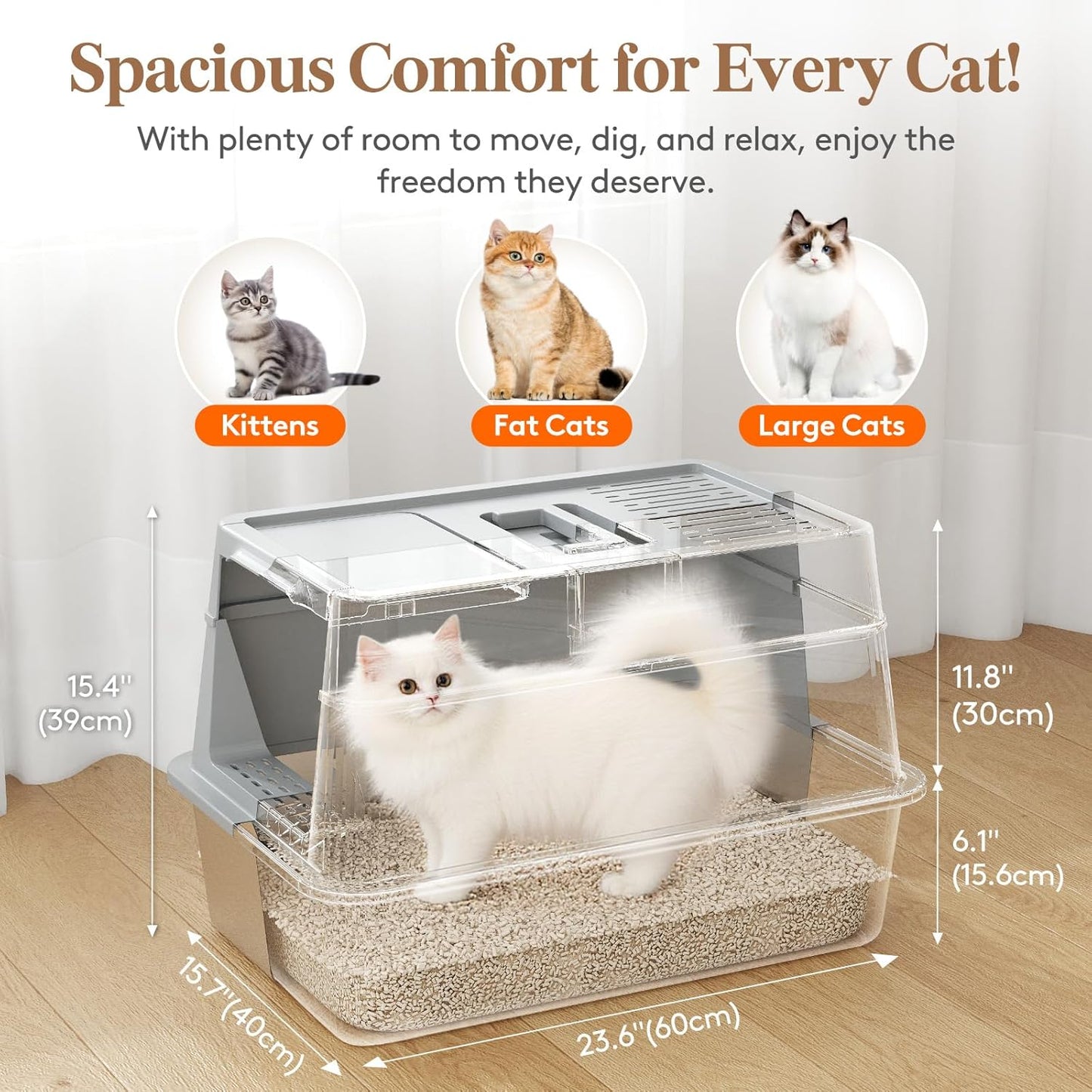 Lifewit Extra Large Enclosed Litter Box with Plastic Lid Gray DEMO