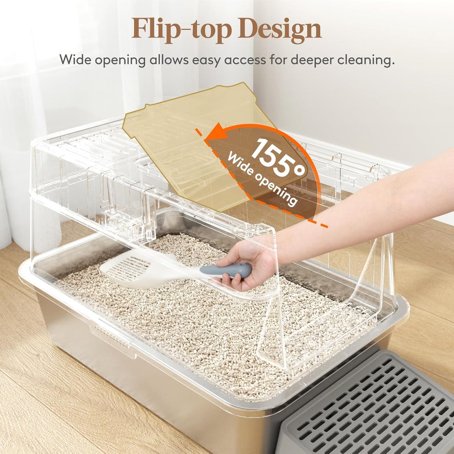 Lifewit Extra Large Enclosed Litter Box with Plastic Lid Gray DEMO