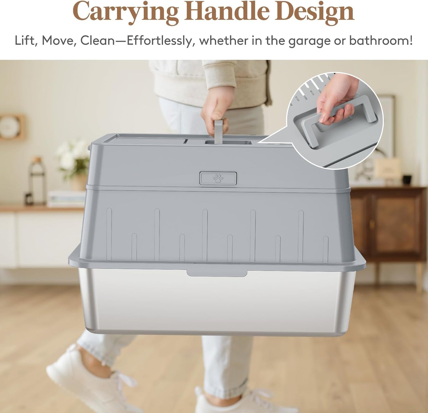 Lifewit Extra Large Enclosed Litter Box with Plastic Lid Gray DEMO
