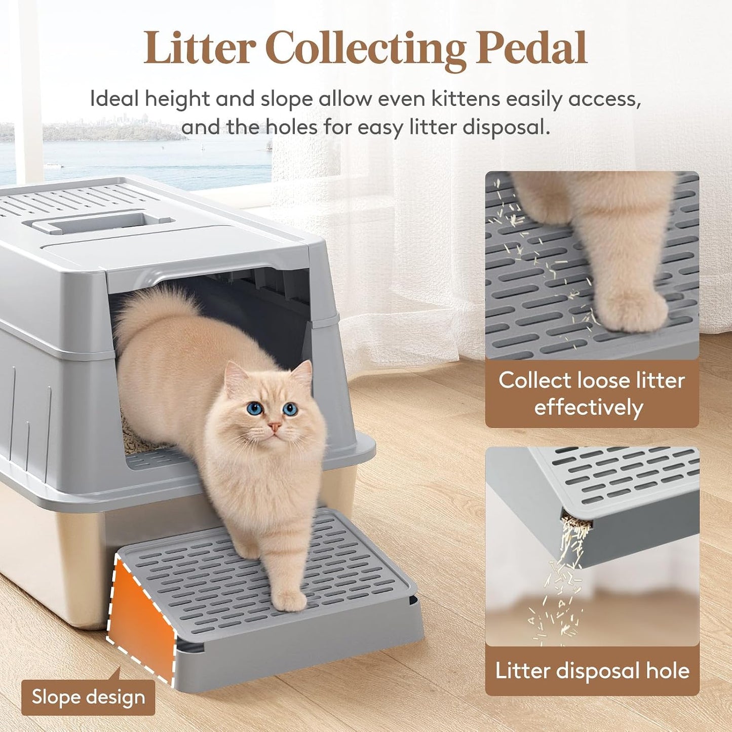 Lifewit Extra Large Enclosed Litter Box with Plastic Lid Gray DEMO