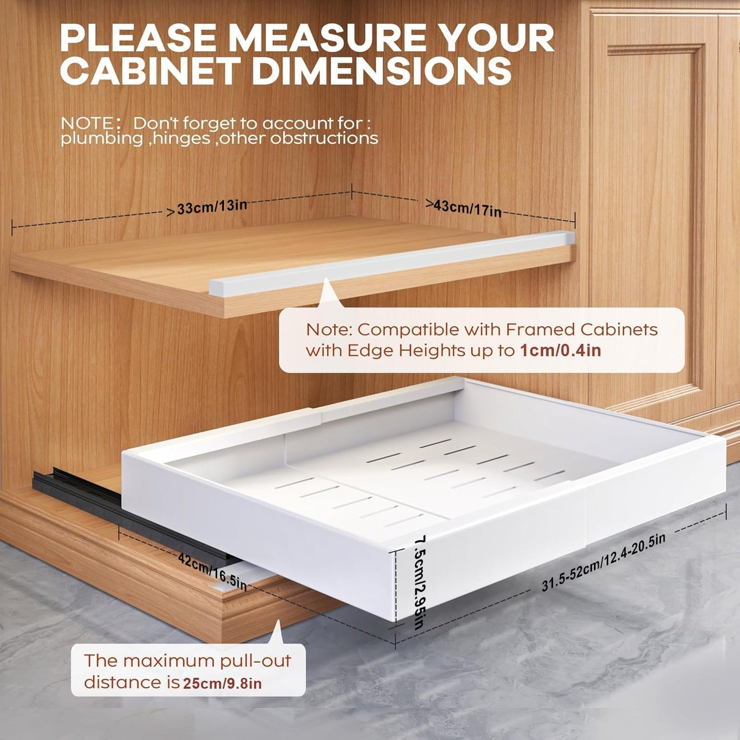 OABKIY Expandable Pull Out Cabinet Organizer 12.4"-20.5" Kitchen Storage DEMO