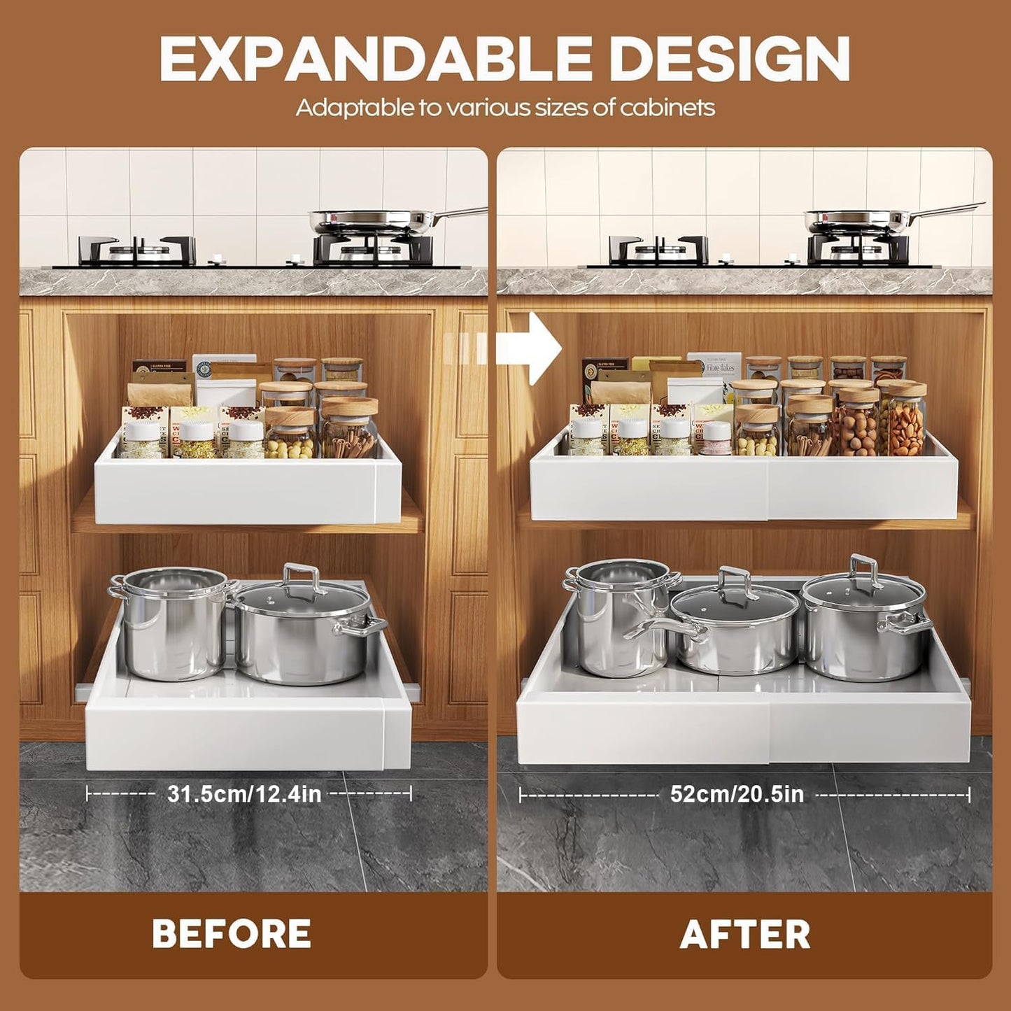 OABKIY Expandable Pull Out Cabinet Organizer 12.4"-20.5" Kitchen Storage DEMO