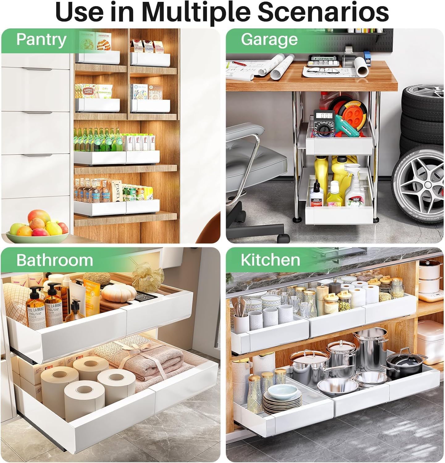 OABKIY Expandable Pull Out Cabinet Organizer 12.4"-20.5" Kitchen Storage DEMO