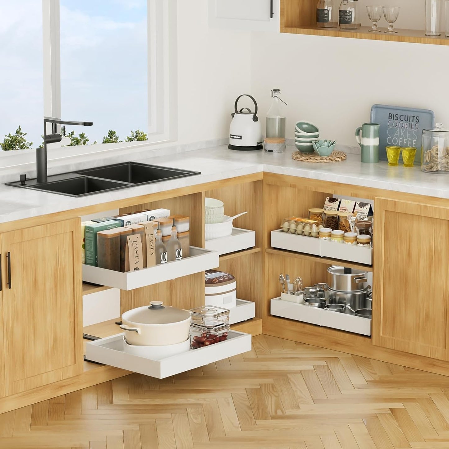 OABKIY Expandable Pull Out Cabinet Organizer 12.4"-20.5" Kitchen Storage DEMO
