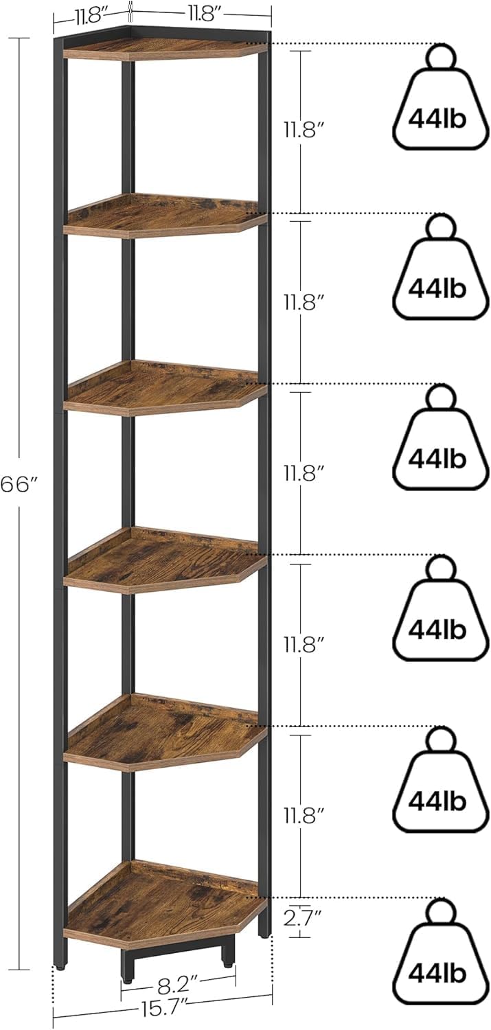 Hzuaneri Corner Bookcases Bookshelf Storage Shelf Unit Rustic Brown 11.8"D DEMO