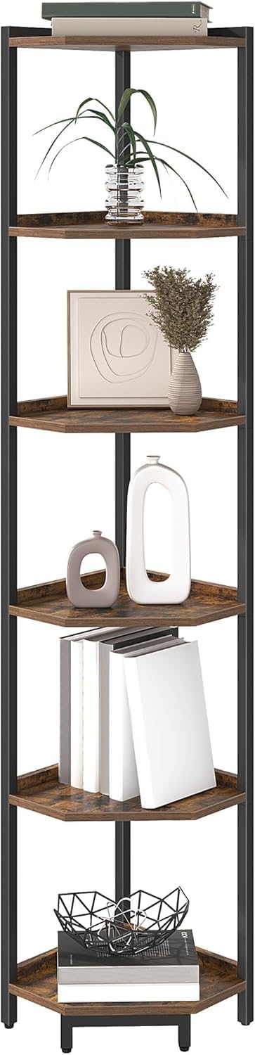Hzuaneri Corner Bookcases Bookshelf Storage Shelf Unit Rustic Brown 11.8"D DEMO