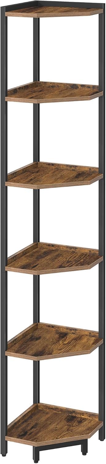 Hzuaneri Corner Bookcases Bookshelf Storage Shelf Unit Rustic Brown 11.8"D DEMO