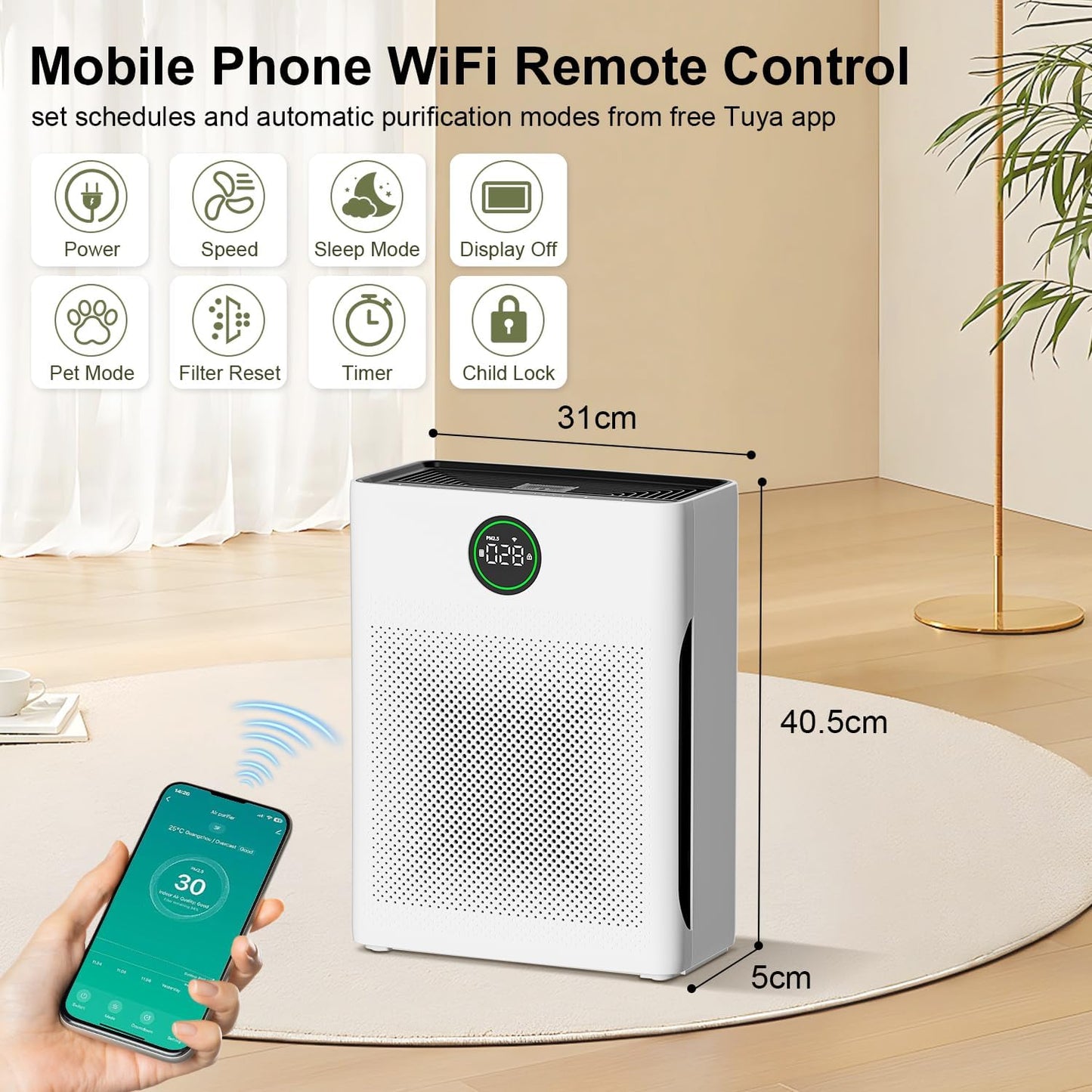 Yildue Air Air Purifiers Purifier for Home Covers Up to 204m² HEPA Filter DEMO