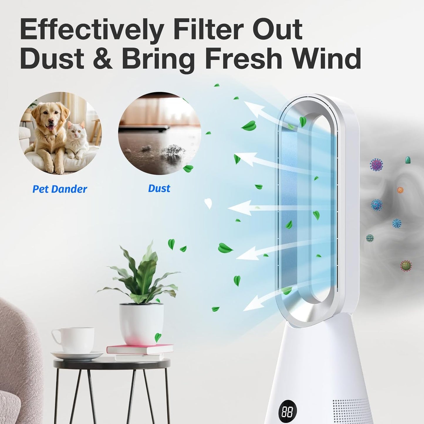 ADVWIN Bladeless Tower Fan with Activated Carbon Filter Remote Control DEMO