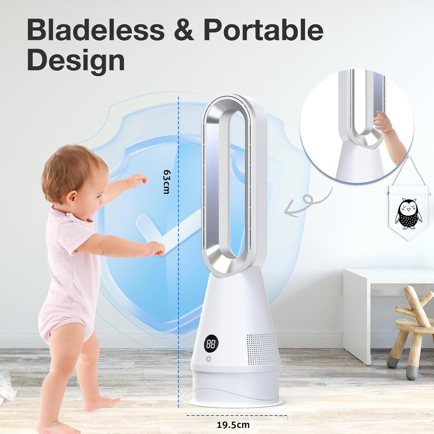 ADVWIN Bladeless Tower Fan with Activated Carbon Filter Remote Control DEMO