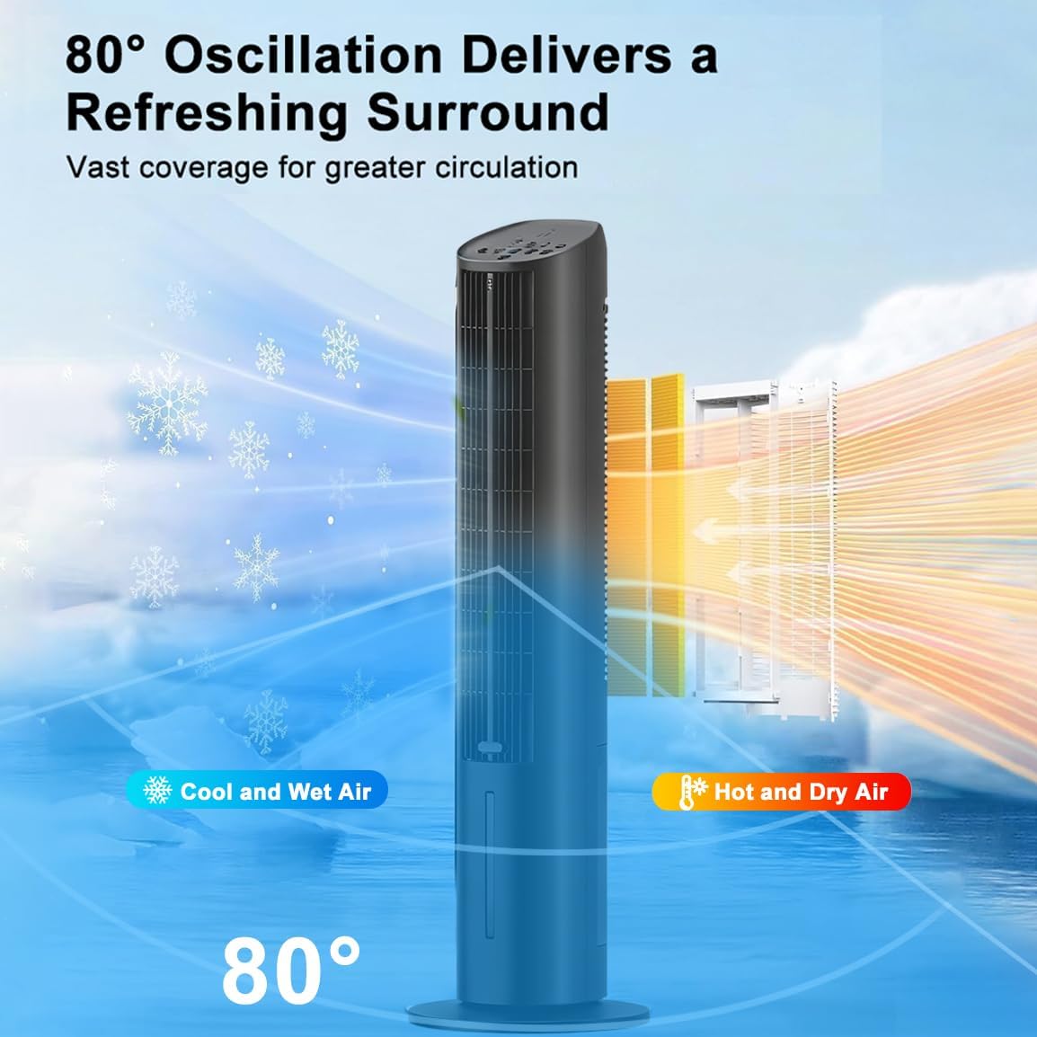 BELEAAD 3L Evaporative Air Cooler Tower Fan with 98cm Height, Black Size DEMO
