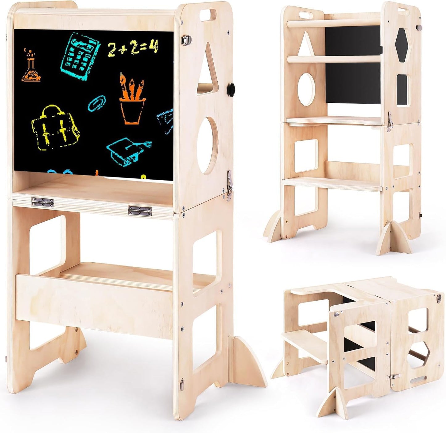 Jeonz Foldable Montessori Learning Tower Toddler Kitchen Step Stool Wood DEMO