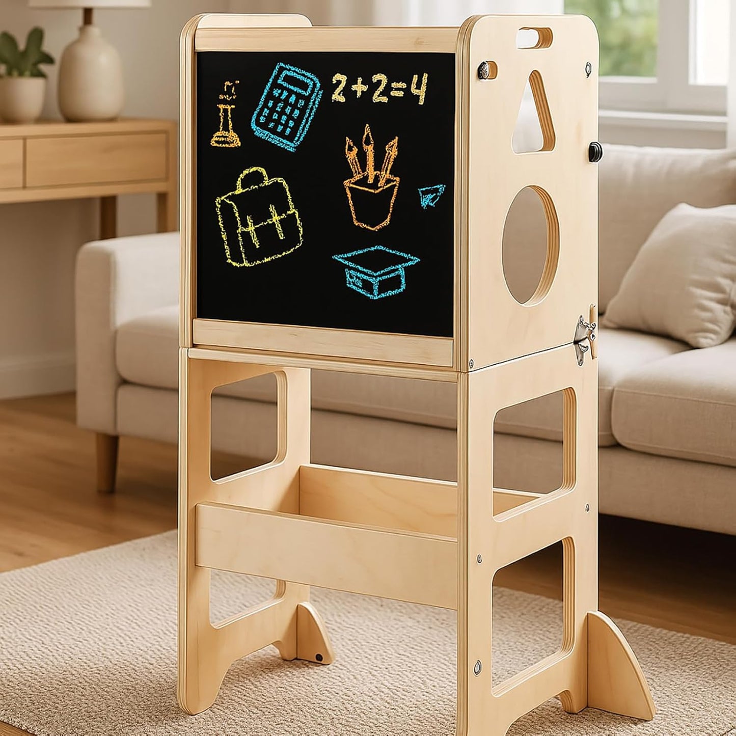 Jeonz Foldable Montessori Learning Tower Toddler Kitchen Step Stool Wood DEMO