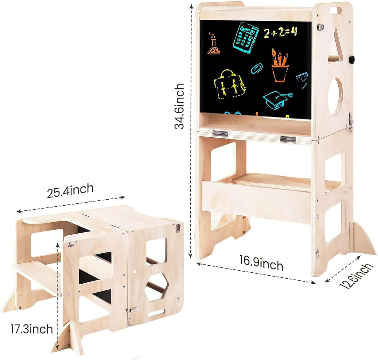 Jeonz Foldable Montessori Learning Tower Toddler Kitchen Step Stool Wood DEMO