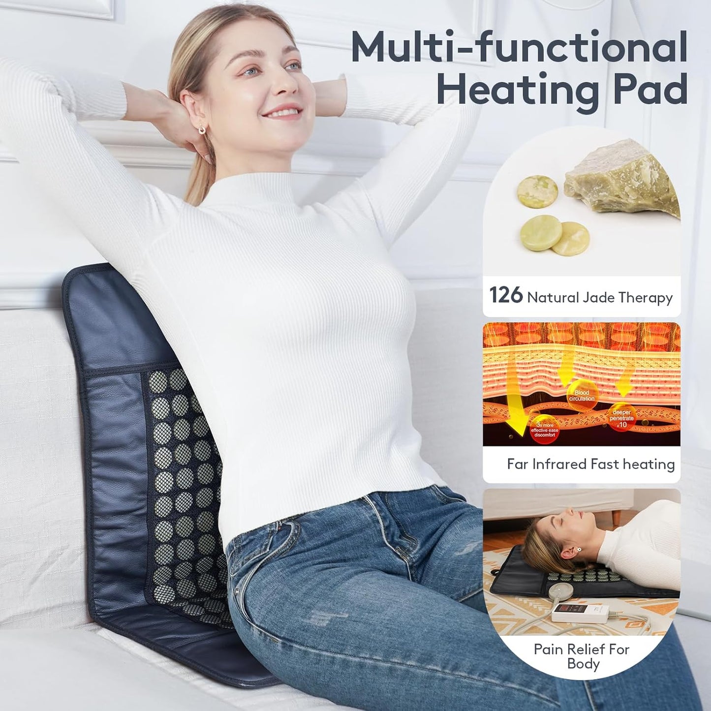 UTK Far Infrared Heating Pad with 153 Natural Jade Stones for Back Pain NEW