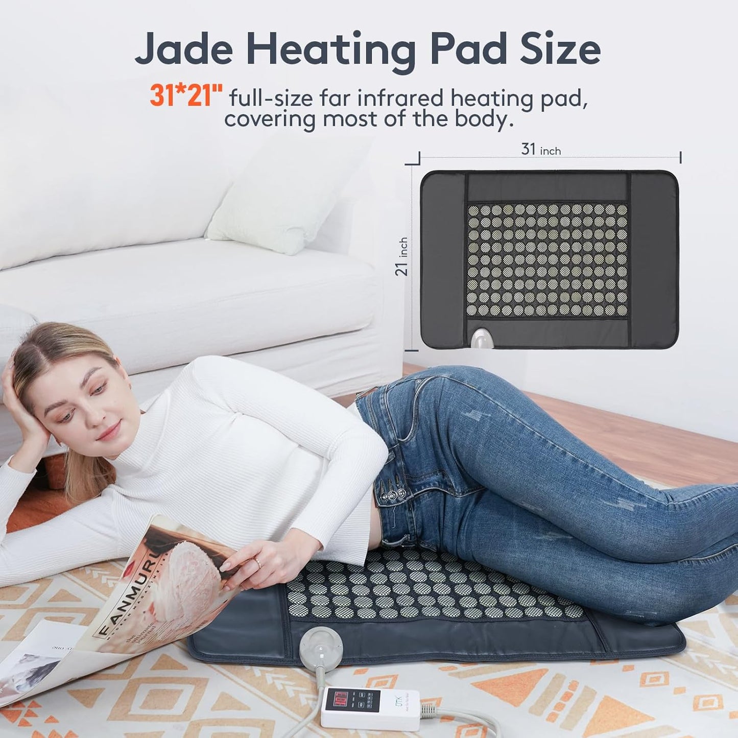 UTK Far Infrared Heating Pad with 153 Natural Jade Stones for Back Pain NEW