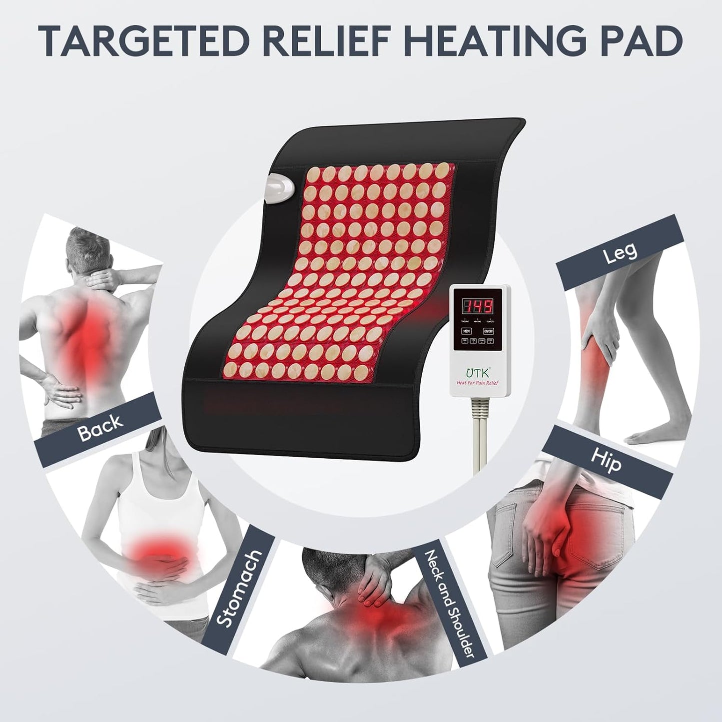 UTK Far Infrared Heating Pad with 153 Natural Jade Stones for Back Pain NEW