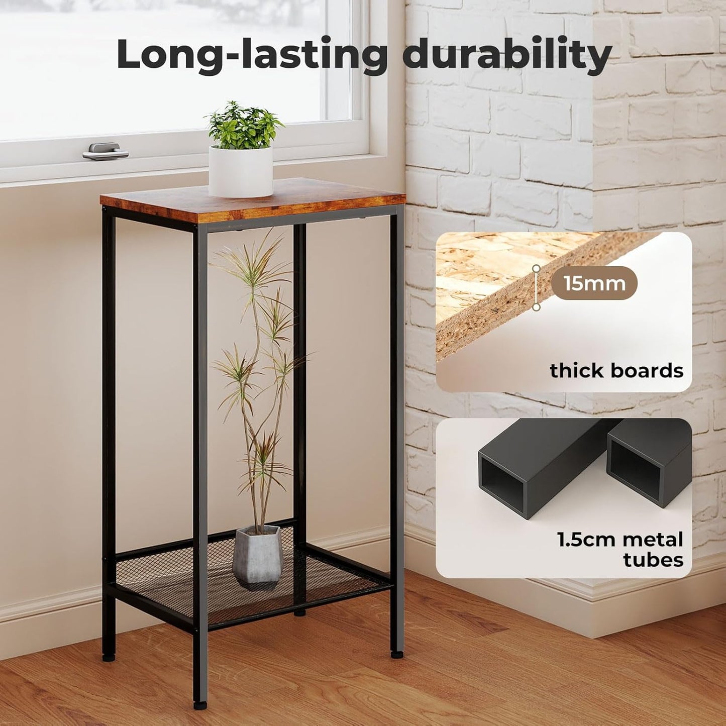 Levede Narrow End Tables End Table with Mesh Shelf 2-Tier Storage DEMO