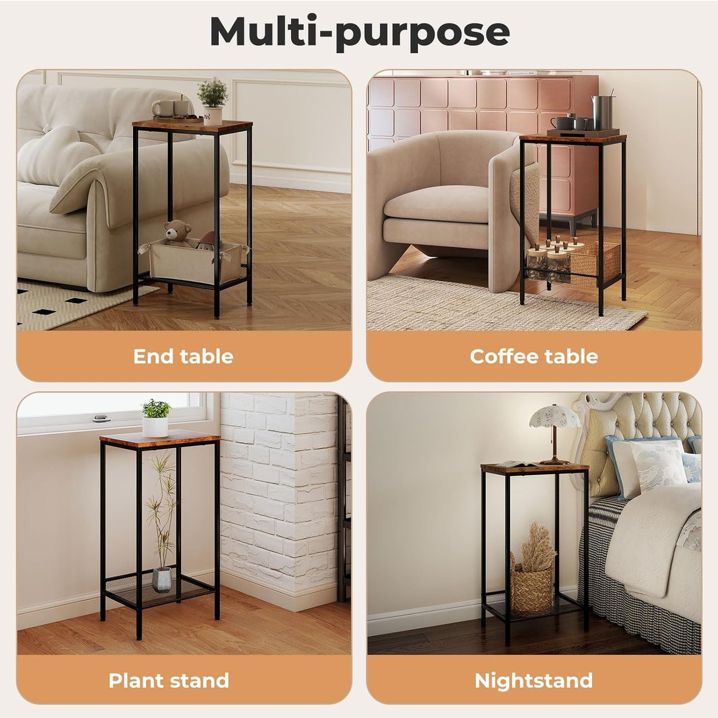 Levede Narrow End Tables End Table with Mesh Shelf 2-Tier Storage DEMO