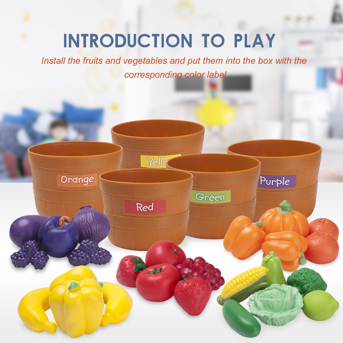 JIETENGFEI Small 5 Fruit & Vegetable Plastic Play Food Toy Set for Kids DEMO
