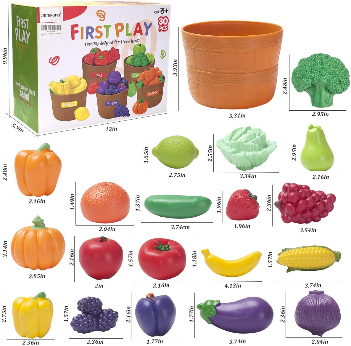 JIETENGFEI Small 5 Fruit & Vegetable Plastic Play Food Toy Set for Kids DEMO