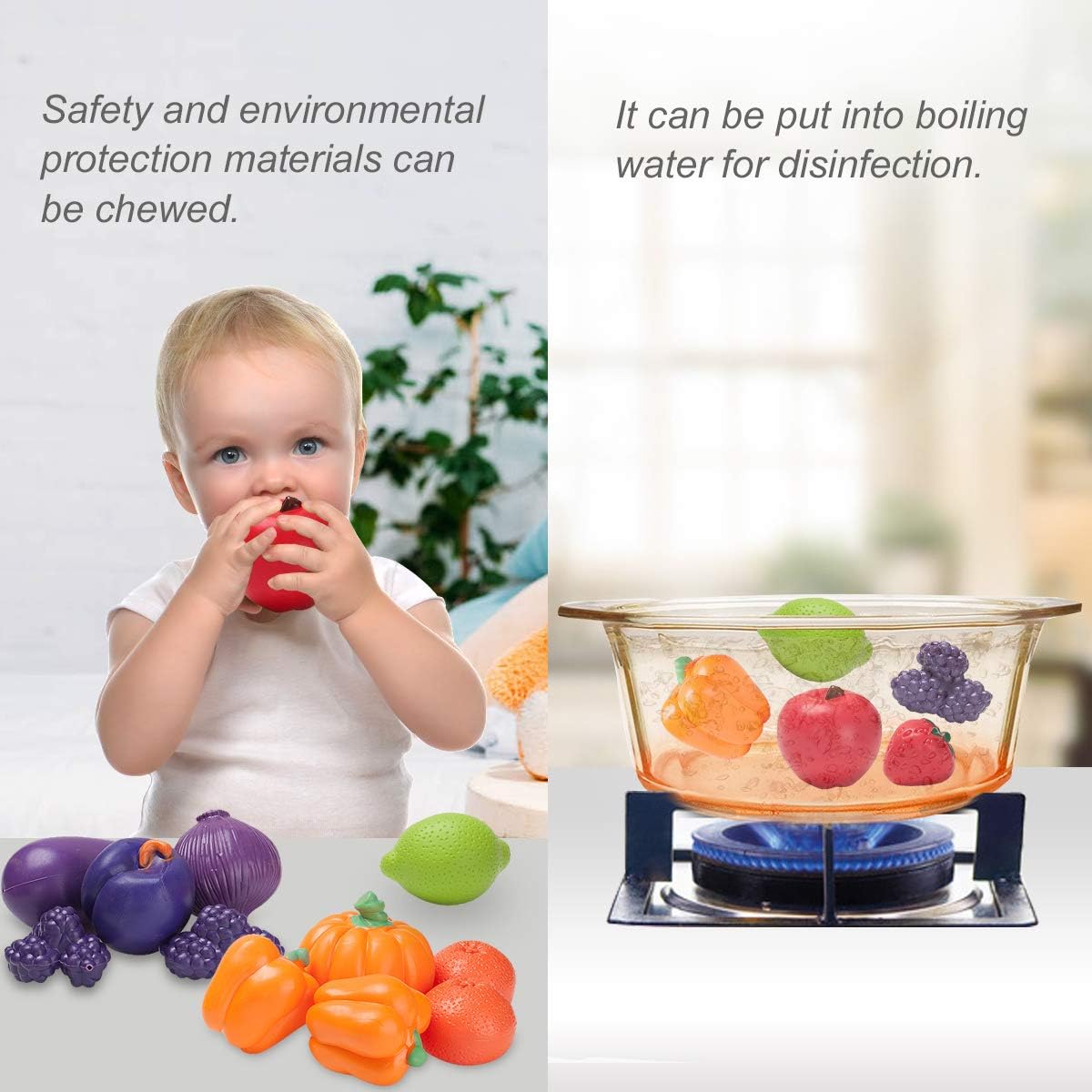 JIETENGFEI Small 5 Fruit & Vegetable Plastic Play Food Toy Set for Kids DEMO
