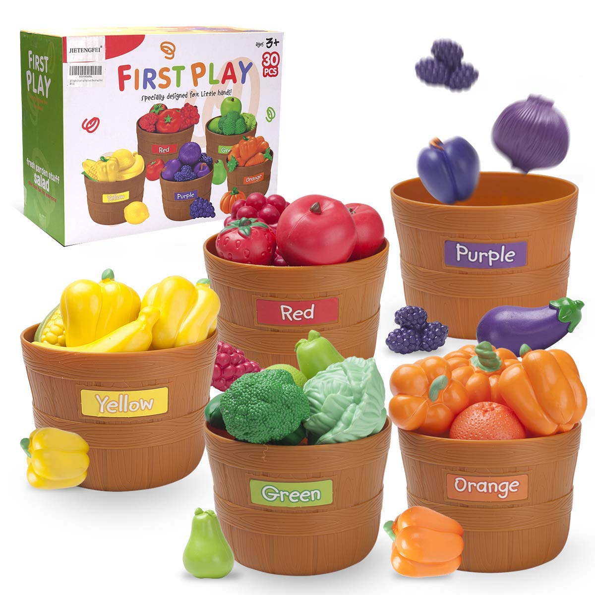JIETENGFEI 5 Fruit Veg Play Food Small Plastic Pretend Kitchen Toy Set Size NEW