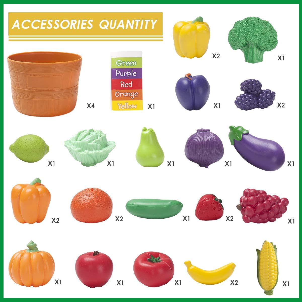 JIETENGFEI 5 Fruit Veg Play Food Small Plastic Pretend Kitchen Toy Set Size NEW