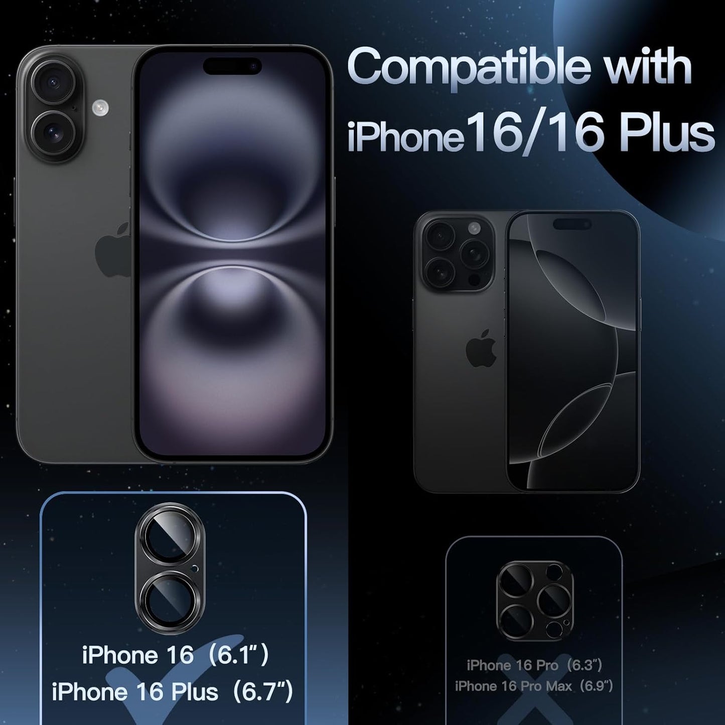JETech Camera Lens Protector for iPhone 16 6.1" and Plus 6.7" Tempered Glass NEW