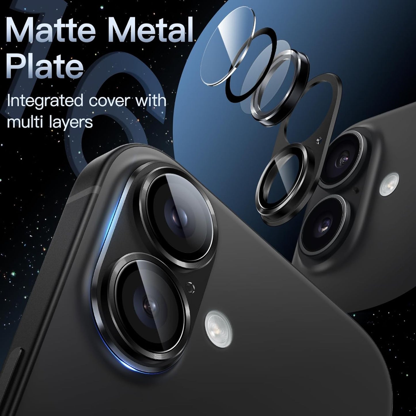JETech Camera Lens Protector for iPhone 16 6.1" and Plus 6.7" Tempered Glass NEW
