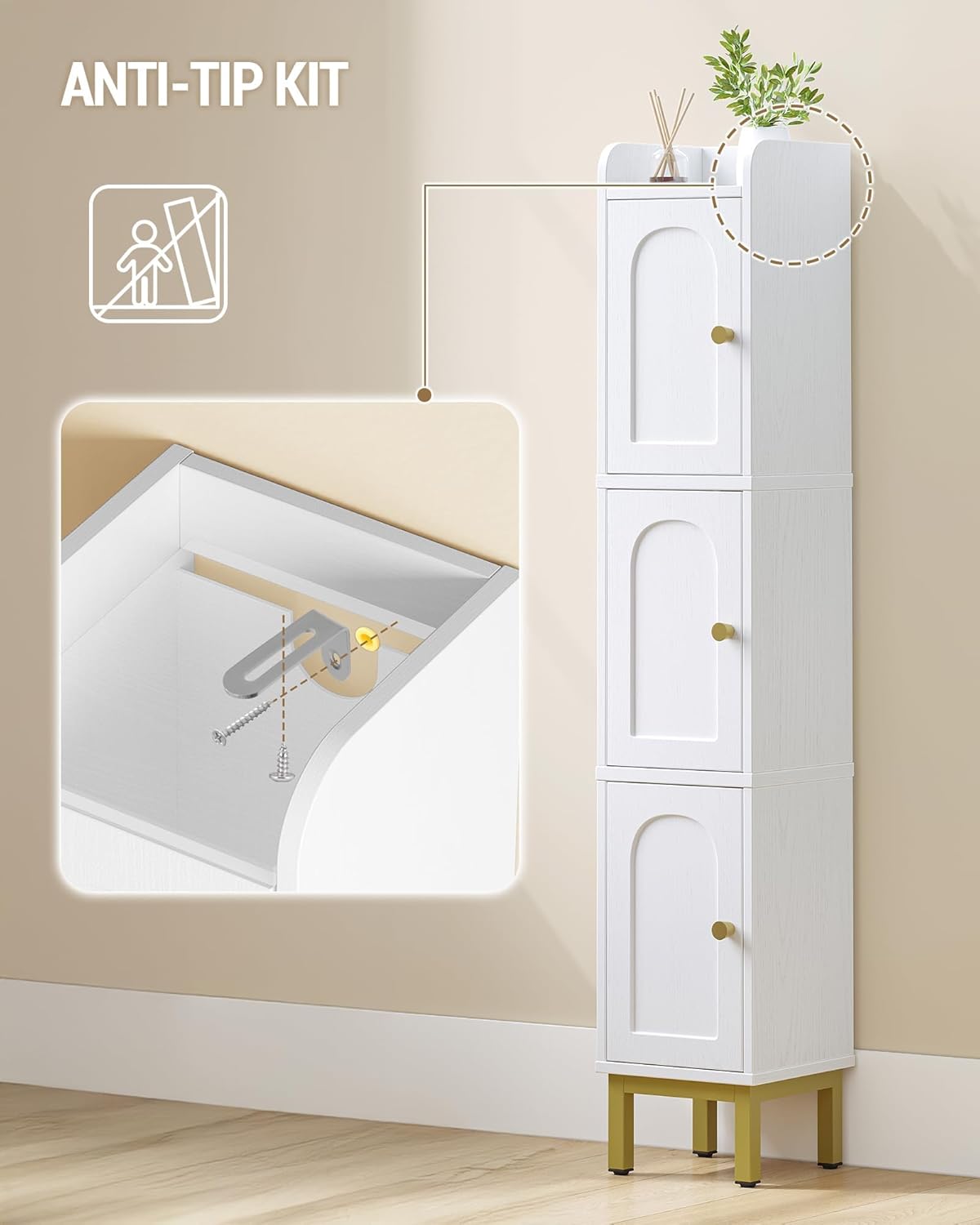 Hzuaneri Slim Floor Cabinets Bathroom Storage Cabinet Narrow Organizer DEMO