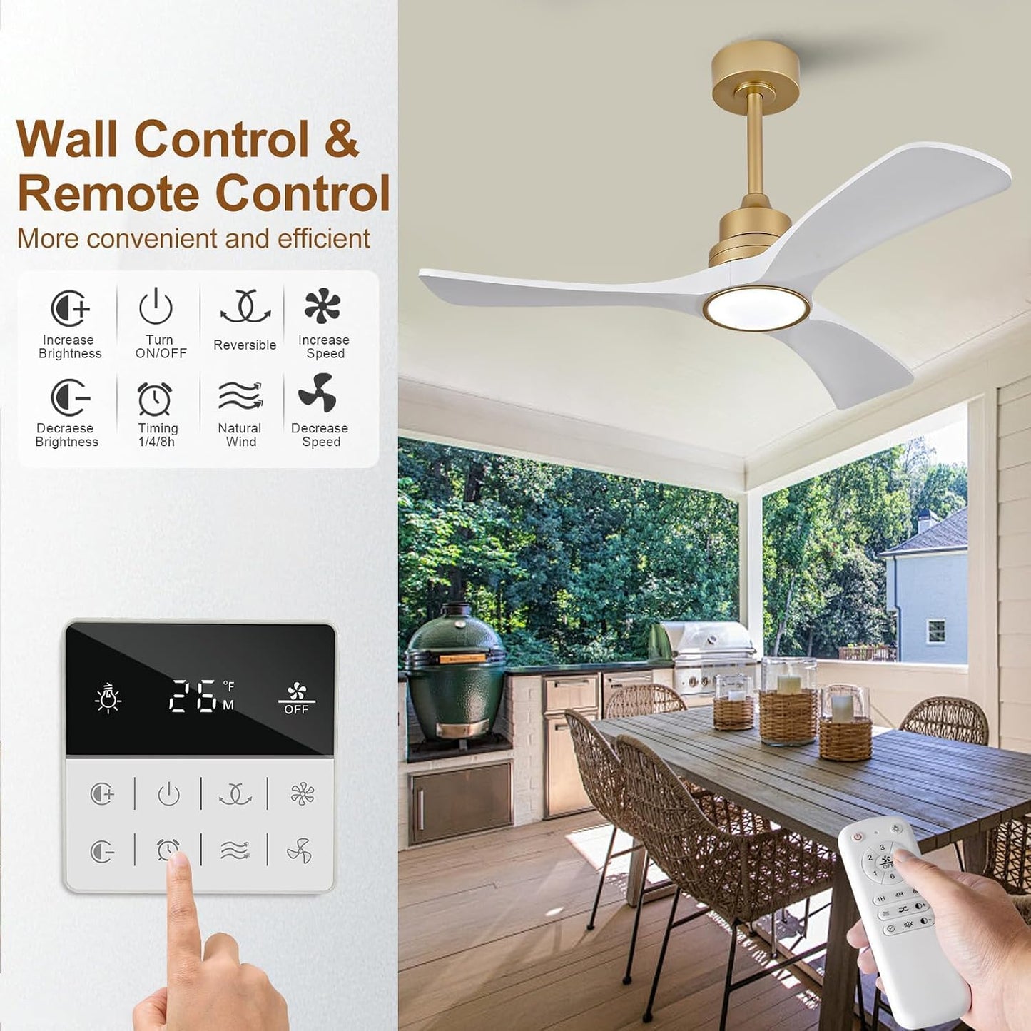 OMYU 42 Inch Gold White Ceiling Fan with Light and Downrod Mount Size 42 DEMO