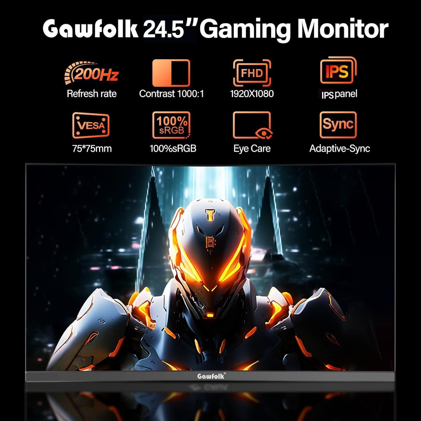 Gawfolk 24.5" Monitors 200Hz FHD 1080P Frameless Gaming Monitor for PC, DEMO