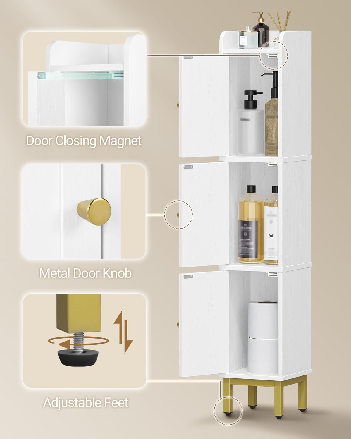 Hzuaneri Slim Floor Cabinets Bathroom Storage Cabinet Narrow Organizer DEMO