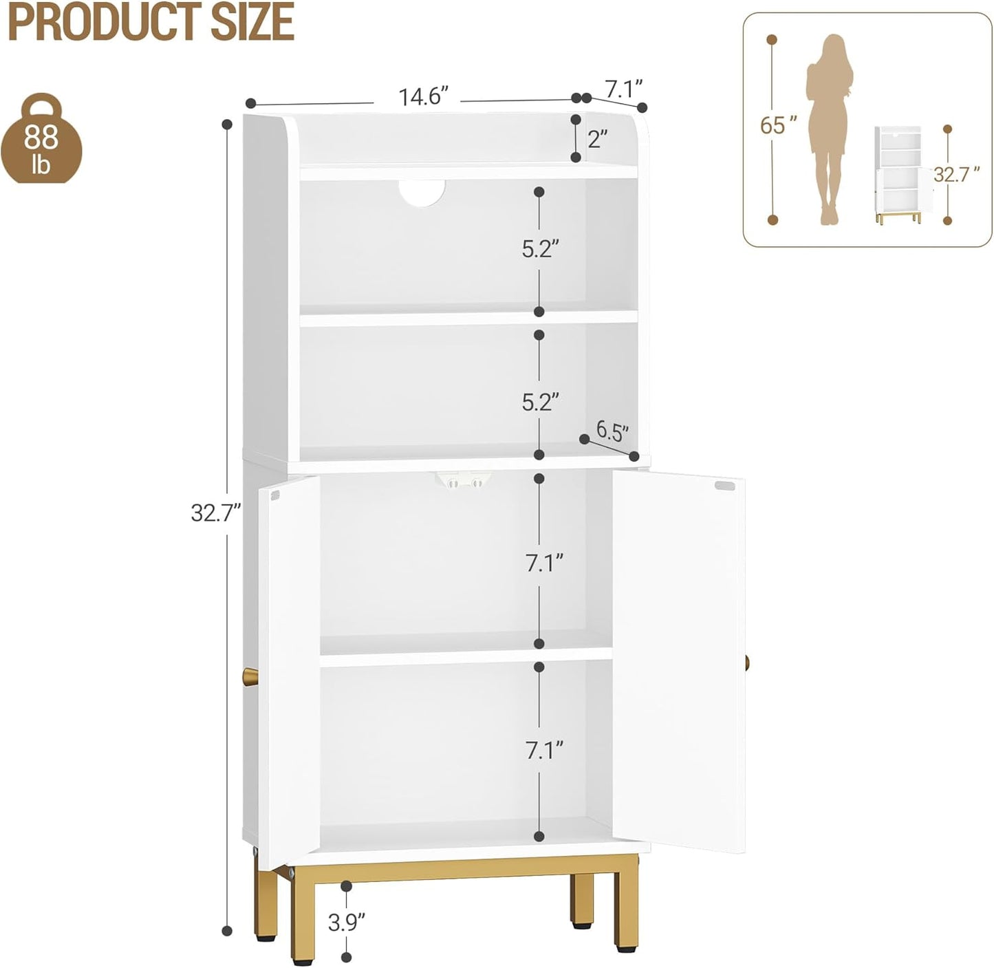 Hzuaneri Slim Floor Cabinets Bathroom Storage Cabinet Narrow Organizer DEMO
