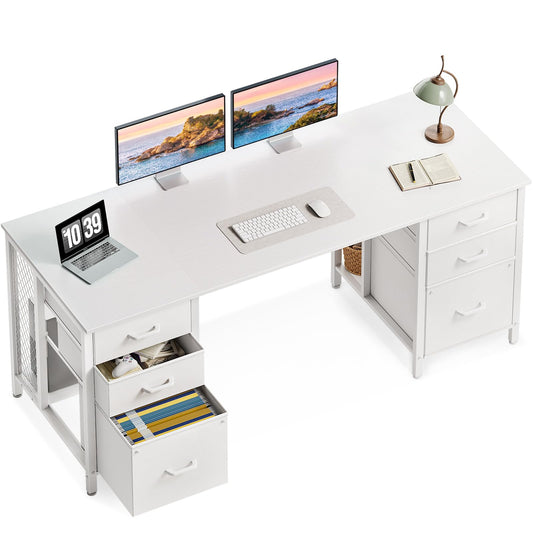 ODK 160cm Desks Home Office Desk with 2 File Cabinets & 4 Fabric Drawers, DEMO