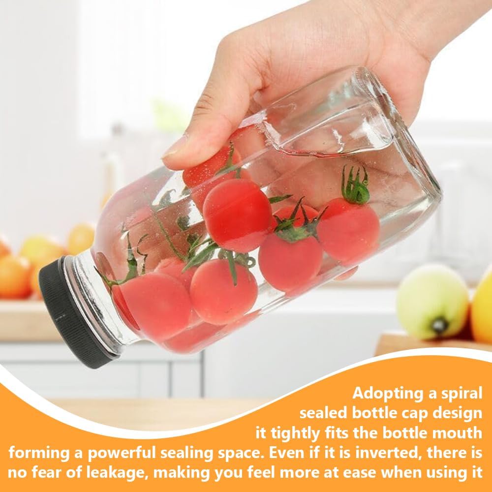 TOMVAES 16oz Square Glass Drinking Jars Airtight Reusable Plastic Lid Size DEMO