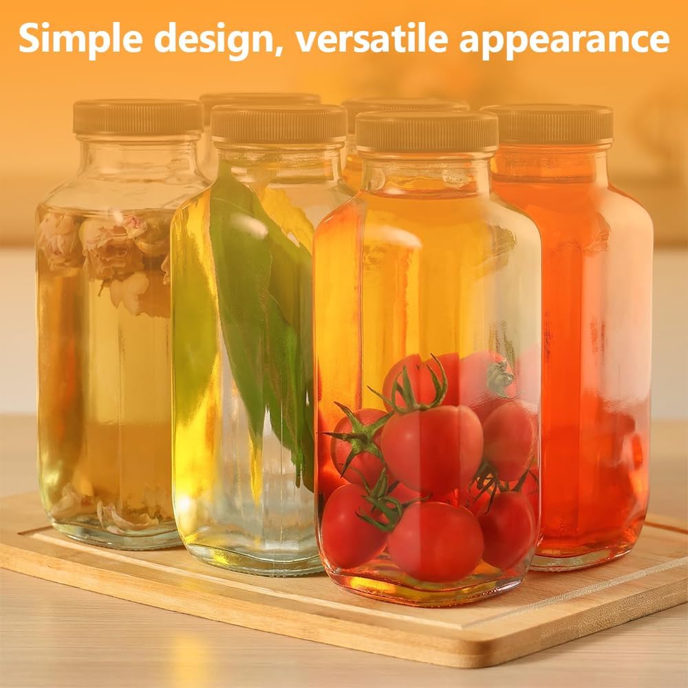 TOMVAES 16oz Square Glass Drinking Jars Airtight Reusable Plastic Lid Size DEMO