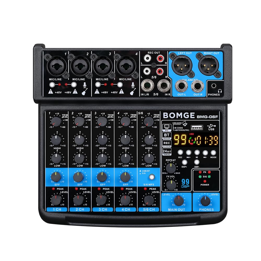BOMGE 6-Channel DJ Mixers DJ Audio Mixer Console with USB Bluetooth DEMO
