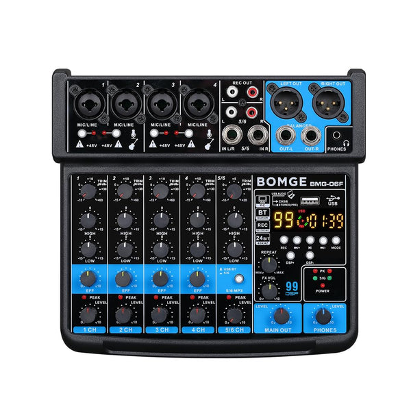 BOMGE 6-Channel DJ Mixers DJ Audio Mixer Console with USB Bluetooth DEMO